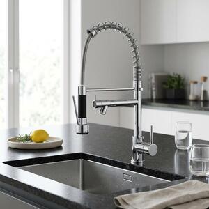 Rubinetto da cucina con funzione spray professionale, cromato, modello Gastro CR-4402-GT, marca Aquanello