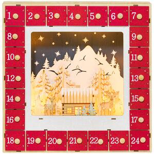 Calendario dell'Avvento HOMCOM con decorazioni natalizie, 24 cassetti con luci LED, MDF