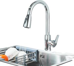 Miscelatore da cucina, tubo flessibile estensibile, funzione spray rotante, finitura cromata, cromato