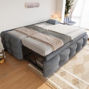 Letto imbottito a scomparsa, disponibile nelle dimensioni 90x190 cm o 180x190 cm, con rete a listelli, rivestito in velluto effetto peluche grigio, divano letto imbottito ideale per soggiorno e camera da letto