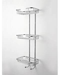 Griglia Doccia rettangolare a tre piani cromo 23x16xh64 cm con cestelli inox lucido fissaggio a muro viti e stop bagno galvanico di oltre 22 micron inalterabile nel tempo