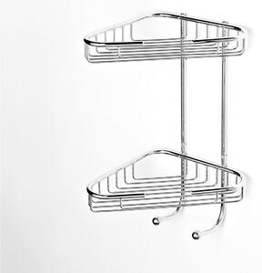 Angolare Doccia triangolare a due piani cromo 24x20xh38 cm con cestelli reversibili inox lucido fissaggio a muro viti e stop bagno galvanico di oltre 22 micron inalterabile nel tempo