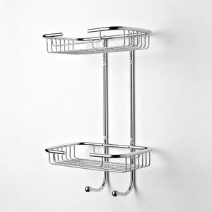 Griglia Doccia rettangolare a due piani cromo 23x16xh38 cm con cestelli inox lucido fissaggio a muro viti e stop bagno galvanico di oltre 22 micron inalterabile nel tempo