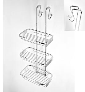 Griglia doccia rettangolare a tre piani cromo 23x27,5xh68 cm con gancio regolabile da 5-10 cm bagno galvanico di oltre 22 micron inalterabile nel tempo