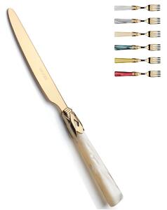 Coltello da tavola sfuso CAPRI Tutto oro in acciaio 18/10 manico in acrilico madreperlato con ghiera dorata finitura tutto oro