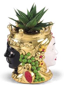 Vaso fiori Testa di Moro con piantina ORO Piccola 5xh 8cm - bifacciale moro siciliano uomo donna