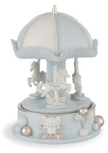 Giostra con carillon Con Cavalli palloncini e orsetti in resina per nascite e battesimi diametro 12x h 17 cm colore celeste
