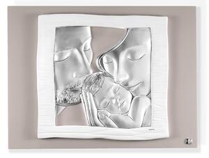 Quadro Sacra famiglia Argento con cornice bianca Piccolo 15,5x12,5 cm immagine in argento pu� essere appeso o appoggiato per bomboniera ,battesimo cresima , matrimonio