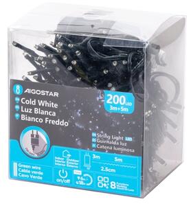Aigostar - Catena LED natalizia da esterno 200xLED/8 funzioni 8m IP44 bianco freddo