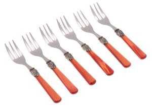 Forchettine da Dolce set da 6 pezzi ELENA in acciaio inox 18/10 manico in metacrilato spessore 1,5 mm colorato arancio