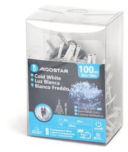 Aigostar - Catena luminosa LED per esterni, 100 LED, 8 funzioni, 13 m, IP44, bianco freddo