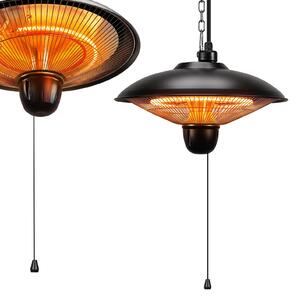 ISOISL Stufa a infrarossi da parete, 600/1200/1800 W, elemento riscaldante in fibra di carbonio, interruttore a tirante, 3 livelli di riscaldamento, colore nero