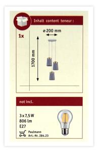 Paulmann 79627 - Lampadario a sospensione con filo NORELL 3xE27/20W/230V