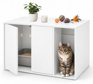 Armadietto Relaxdays per gatti, ideale per lettiera, rifugio per gatti, con apertura a pressione, dimensioni: 50x72x50 cm, mobiletto per gatti, legno, bianco