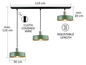 Lampadario a sospensione con filo HAKI 3xE27/60W/230V verde/nero/cromo lucido