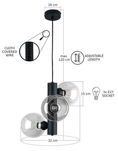 Lampadario a sospensione con filo TUBE 3xE27/60W/230V nero/limpido