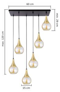 Lampadario a sospensione con filo LACRIMA HONEY 6xE27/60W/230V nero/oro/fumé beige