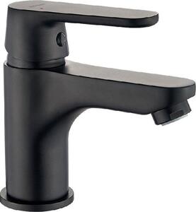 Rubinetto per lavabo, modello a colonna, miscelatore monocomando, colore nero, completo di gruppo di scarico