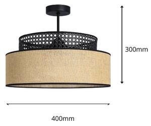 Lampadario a plafone BOHO 1xE27/60W/230V diametro 40 cm nero/rattan