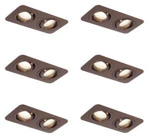 Set di 6 faretti da incasso arrotondati bronzo scuro GU10 50mm orientabili e inclinabili IP44 2 luci - Alberto