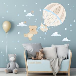 Adesivi murali Orsetto vola con la mongolfiera Beige/Verde - Adesivi Murali per Bambini