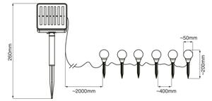Lampada LED solare KULKI 6xLED/1,2V 600 mAh 4,3 m IP44 nero/bianco