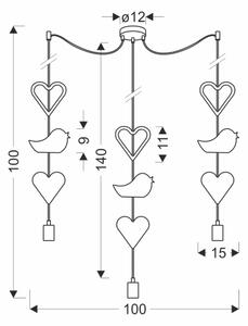 Lampadario a sospensione per bambini TRIO 3xE27/20W/230V rosa/bianco