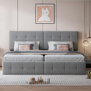 Letto imbottito 180x200 cm con spazio contenitore, letto matrimoniale con sistema di sollevamento idraulico, rivestito in tessuto velluto grigio, divisibile in due letti singoli da 90x200 cm, con schienale regolabile