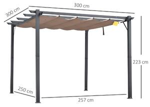 Outsunny Pergola da Giardino 3x3 m con Tettuccio Retrattile Anti UV e Telaio in Alluminio, Grigio