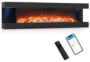 COSTWAY, caminetto elettrico da 32 pollici, a 3 lati, caminetto decorativo con riscaldamento da 750W/1500W, caminetto da parete con luci LED laterali, effetto fiamma 3D, 12 colori di fiamma e timer