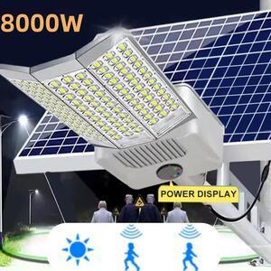 Lampione stradale a LED solare - 8000 W - 5 metri - Grado di protezione IP67 - Sensore di luminosità - Dimmerabile - Batteria al litio
