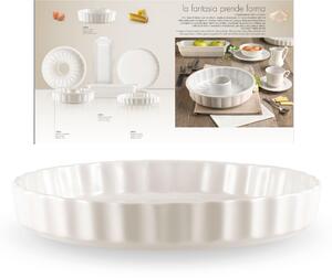 Stampo per Crostata in Porcellana da Forno diametro 26xh 4 cm Collezione Toscana lavabile in lavastoviglie porcellana Di Limoges Bianco Freddo