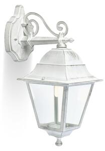 Applique Media In Basso Esterno Old Alluminio E Vetro Bianco E Arg. 1 Luce E27