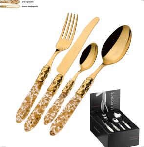 Confezione 24 pezzi compact Aladdin tutto oro bugatti, acciaio 18.10 placcato oro 24 karati manico in pmma