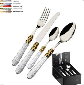 Confezione 24 pezzi compact Cristallo ghiera oro bugatti, acciaio 18.10 lucido manico in pmma