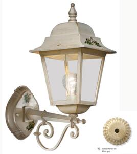 Applique da esterno in materiale Ceramico SMALL 17,5x17,5x h 44 cm peso 1,9 kg - Attacco Lampada E 27 interno esterno, con vetri Bianco Sfumato Oro