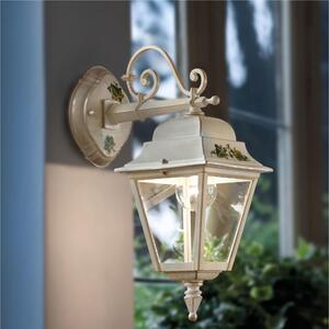 Applique da esterno in materiale Ceramico SMALL 17,5x17,5x h 44 cm peso 1,9 kg - IP 43 Attacco Lampada E 27 interno esterno, con vetri Bianco Sfumato Oro