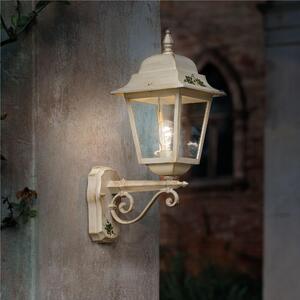 Applique da esterno in materiale Ceramico 21,5x21,5x h 55 cm peso 2,8 kg - Attacco Lampada E 27 interno esterno, con vetri Bianco Sfumato Oro