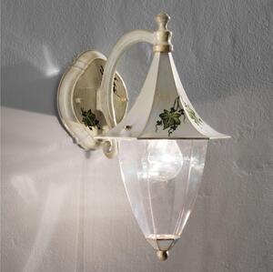 Applique da esterno in materiale Ceramico LINEA AREZZO 35x36x h 47 cm peso 1,8 kg - Attacco Lampada E 27 interno esterno, con vetri Bianco Sfumato Oro