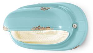 Applique da esterno in materiale Ceramico LINEA BRINDISI 24x13,5x h 11 cm peso 1,5 kg - Attacco Lampada E 27 interno esterno, con vetri vintage Azzurro