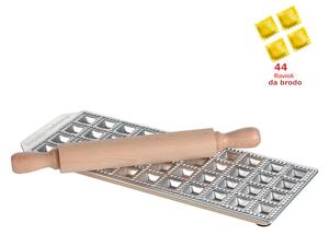 Stampo per Ravioli con Quarantaquattro Fori e Mattarello 30,5x12,7x h2 ,5 cm Acciaio Inossidabile 44 RAVIOLI da brodo