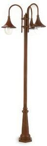Struttura in pressofusione di alluminio LAMPARA PALO ALTO TRE LUCI E27 Dimensioni 26x73x h 230 cm Diffusori in termoplastico trasparente colore RUGGINE