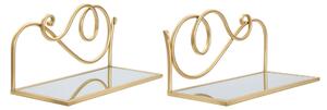 Mensola coppia in Metallo dorato e ripiano in vetro decoro BED SIDE SHELVES 41,5x18x21 cm completa con vetri a specchio colore oro