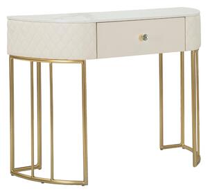 Console da muro elegante in Simil pelle trapuntata, con gambe dorate SHARON Dimensioni 100x40xh 75 cm con cassetto centrale bianco e Oro