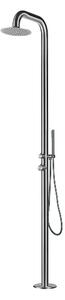 Doccia da Giardino esterno PULA in Acciaio Inox Marino Aisi 316l Doppio Attacco Dimensioni 26x37x h 230 cm con Miscelatore e Doccino mobile acqua calda e Fredda da esterno
