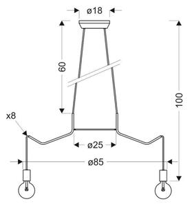 Lampadario a sospensione con filo BASSO 8xE27/40W/230V nero