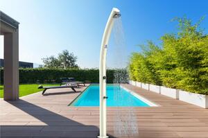 Doccia Solare in alluminio EMI Con Soffione Rotondo Da 20 Cm Miscelatore e Rubinetto e Lavapiedi 19x19x h 230 cm - peso 12 kg da 25 Lt colore bianco