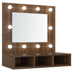 Mobile a Specchio con LED Rovere Marrone 60x31,5x62 cm