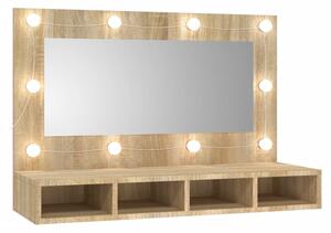 Mobile a Specchio con LED Rovere Sonoma 90x31,5x62 cm