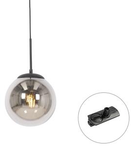 Lampada a sospensione Art Déco nera con vetro fumé con adattatore per binario monofase - Iconic Flore